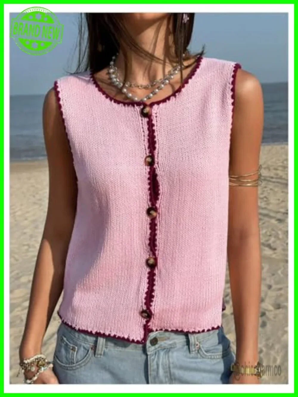 Sleeveless Button Up Cropped Sweater Vest Knit Cardigan Tops